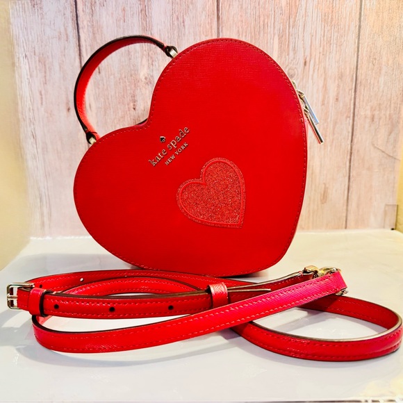 kate spade Handbags - Kate Spade Love Shake Heart-Shaped Crossbody Bag Red Leather w heart Patch - GUC